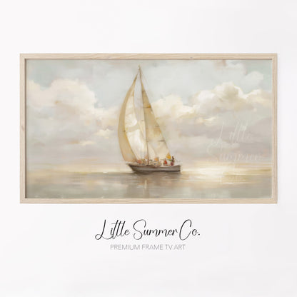 Peaceful Sailboat Calm Sea Frame TV Art displayed on a TV
