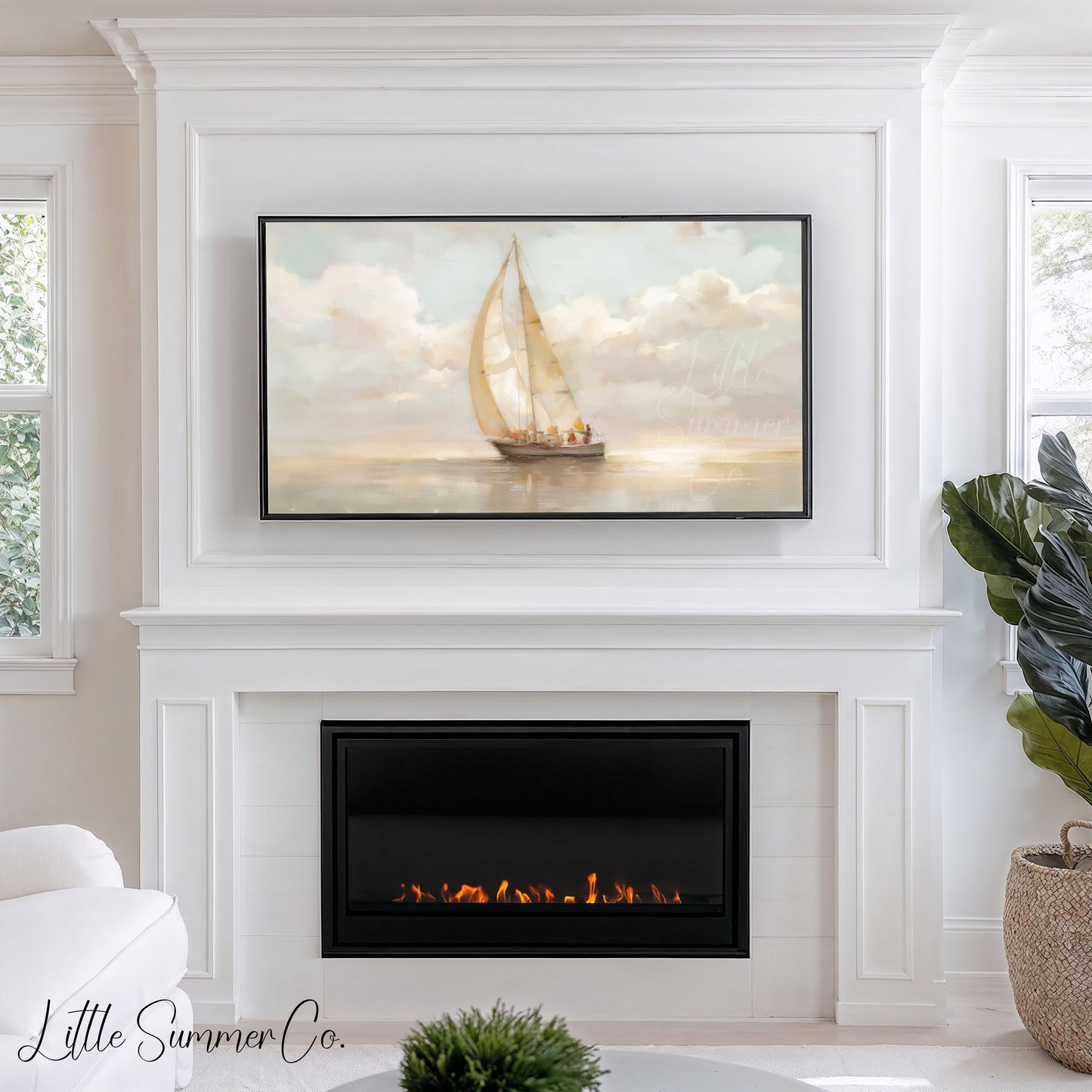 Peaceful Sailboat Calm Sea Frame TV Art displayed on a TV