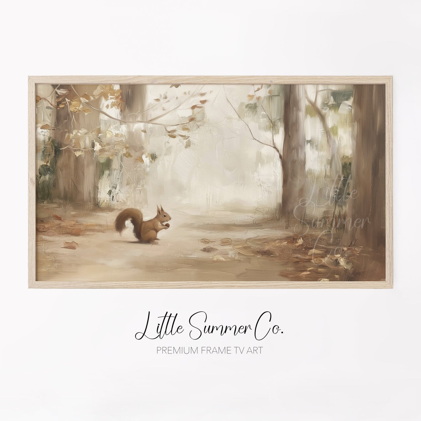 Red Squirrel In Autumn Forest Frame TV Art displayed on a TV