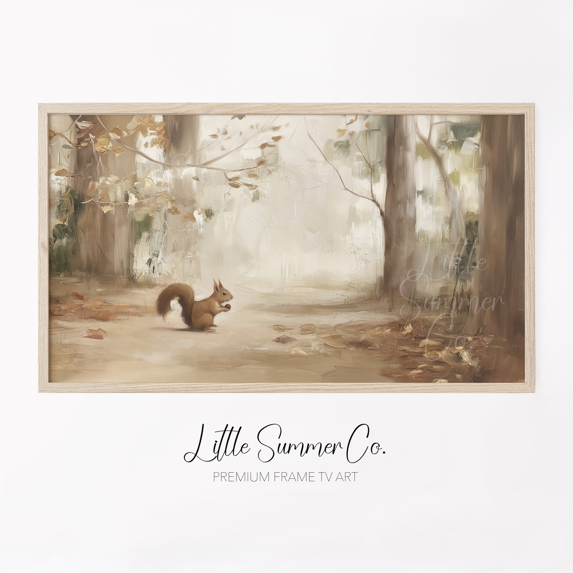 Red Squirrel In Autumn Forest Frame TV Art displayed on a TV