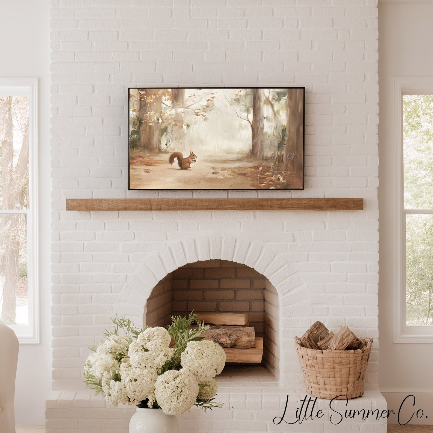 Red Squirrel In Autumn Forest Frame TV Art displayed on a TV