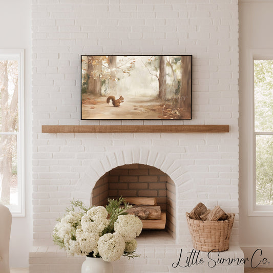 Red Squirrel In Autumn Forest Frame TV Art displayed on a TV