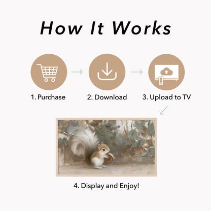White Squirrel Holding Acorn Frame TV Art displayed on a TV