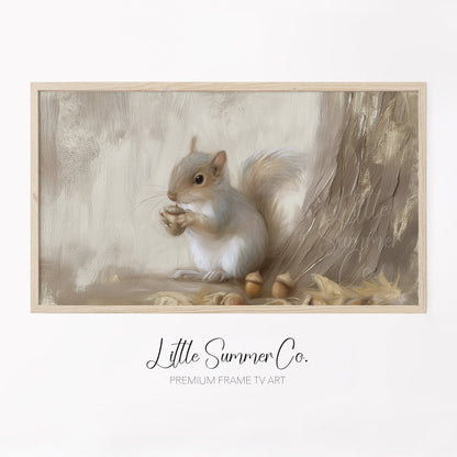 Squirrel With Acorns Frame TV Art displayed on a TV