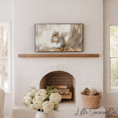 Squirrel With Acorns Frame TV Art displayed on a TV