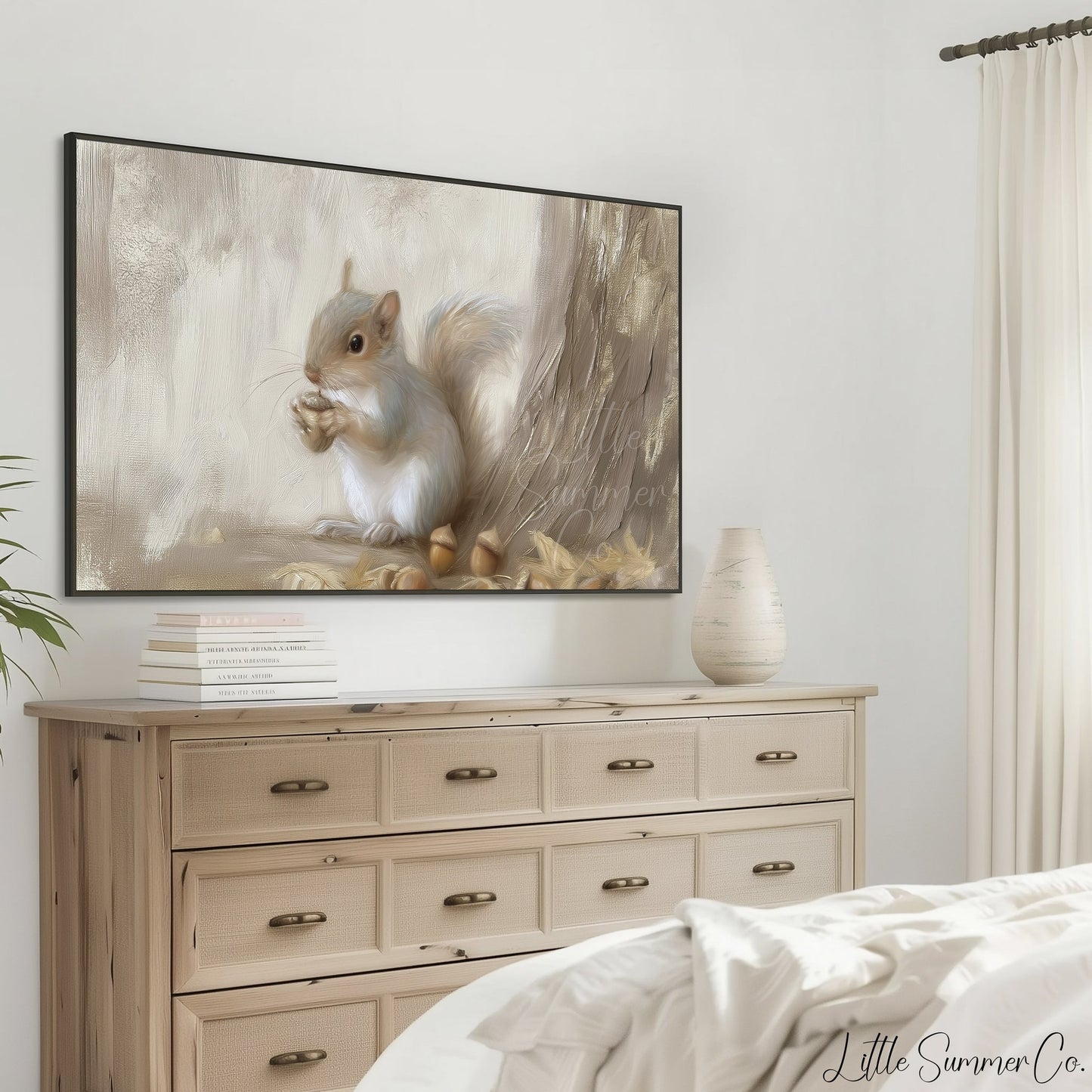 Squirrel With Acorns Frame TV Art displayed on a TV