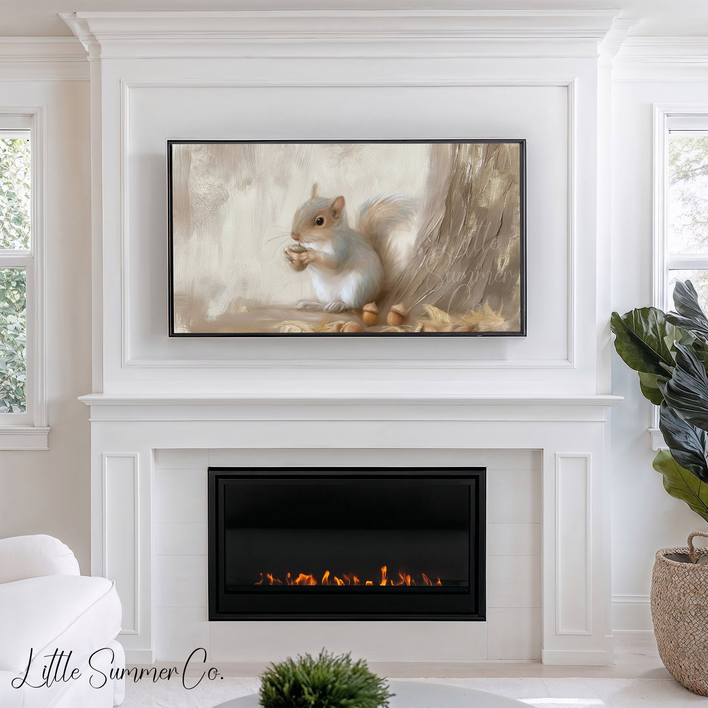 Squirrel With Acorns Frame TV Art displayed on a TV