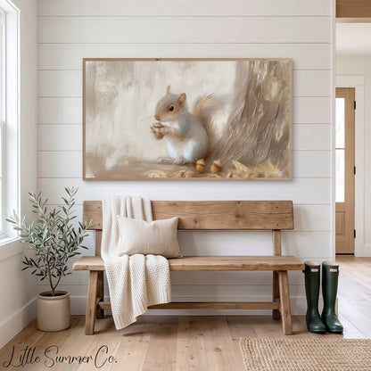 Squirrel With Acorns Frame TV Art displayed on a TV