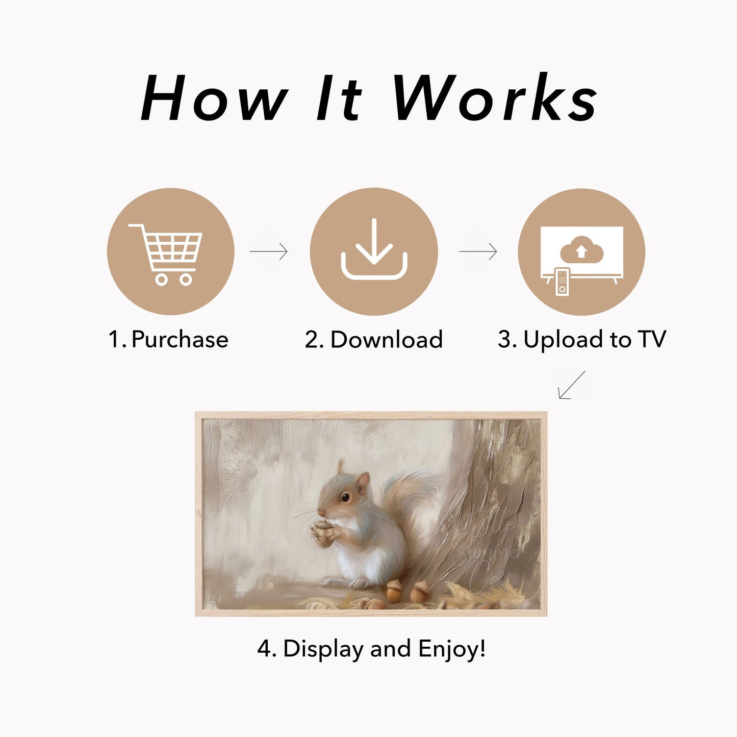 Squirrel With Acorns Frame TV Art displayed on a TV