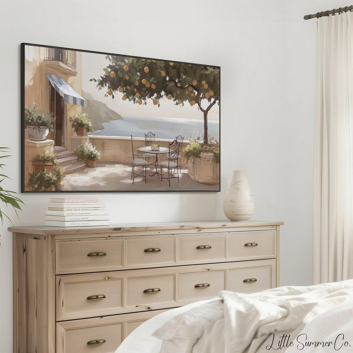 Orange Tree Terrace Frame TV Art displayed on a TV