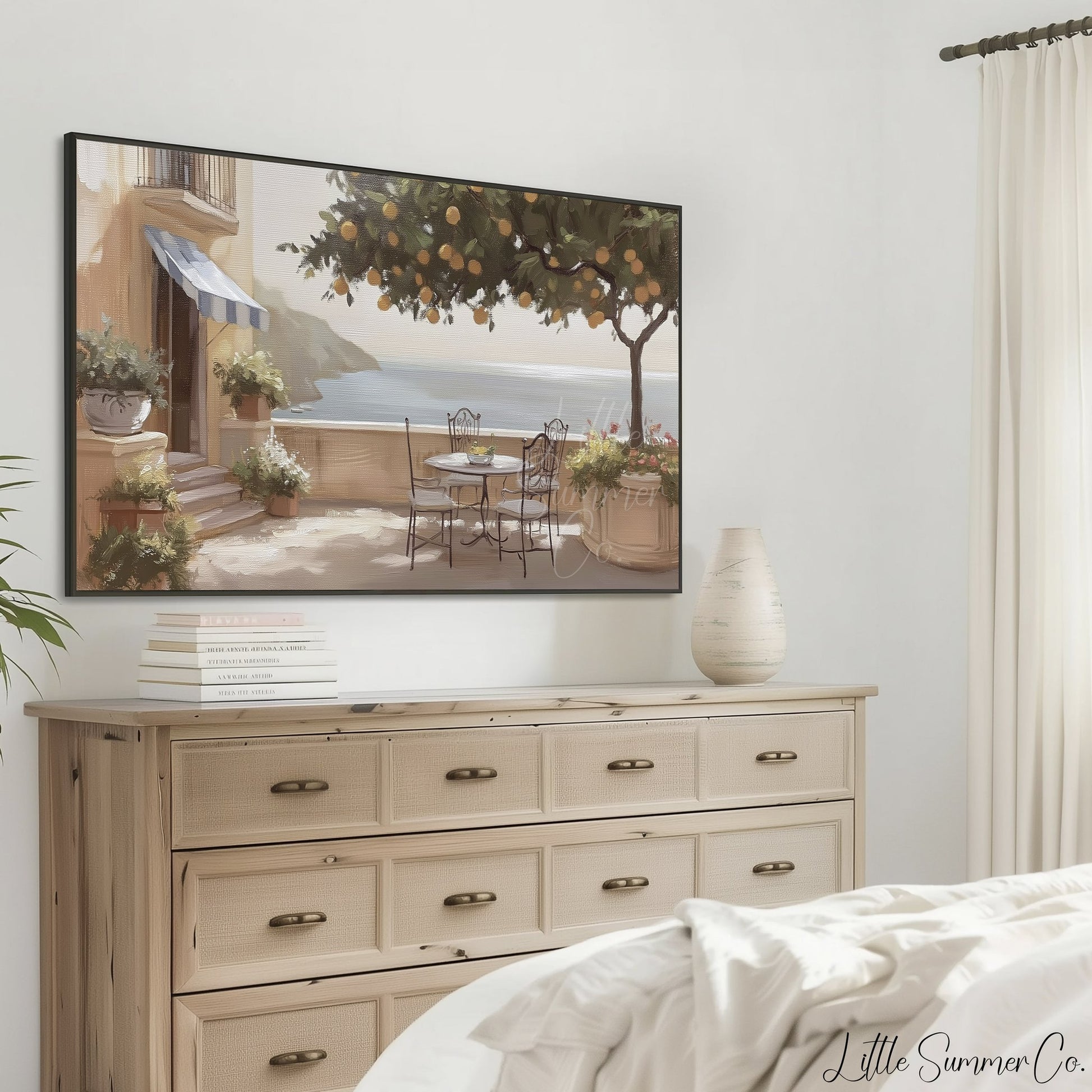Orange Tree Terrace Frame TV Art displayed on a TV