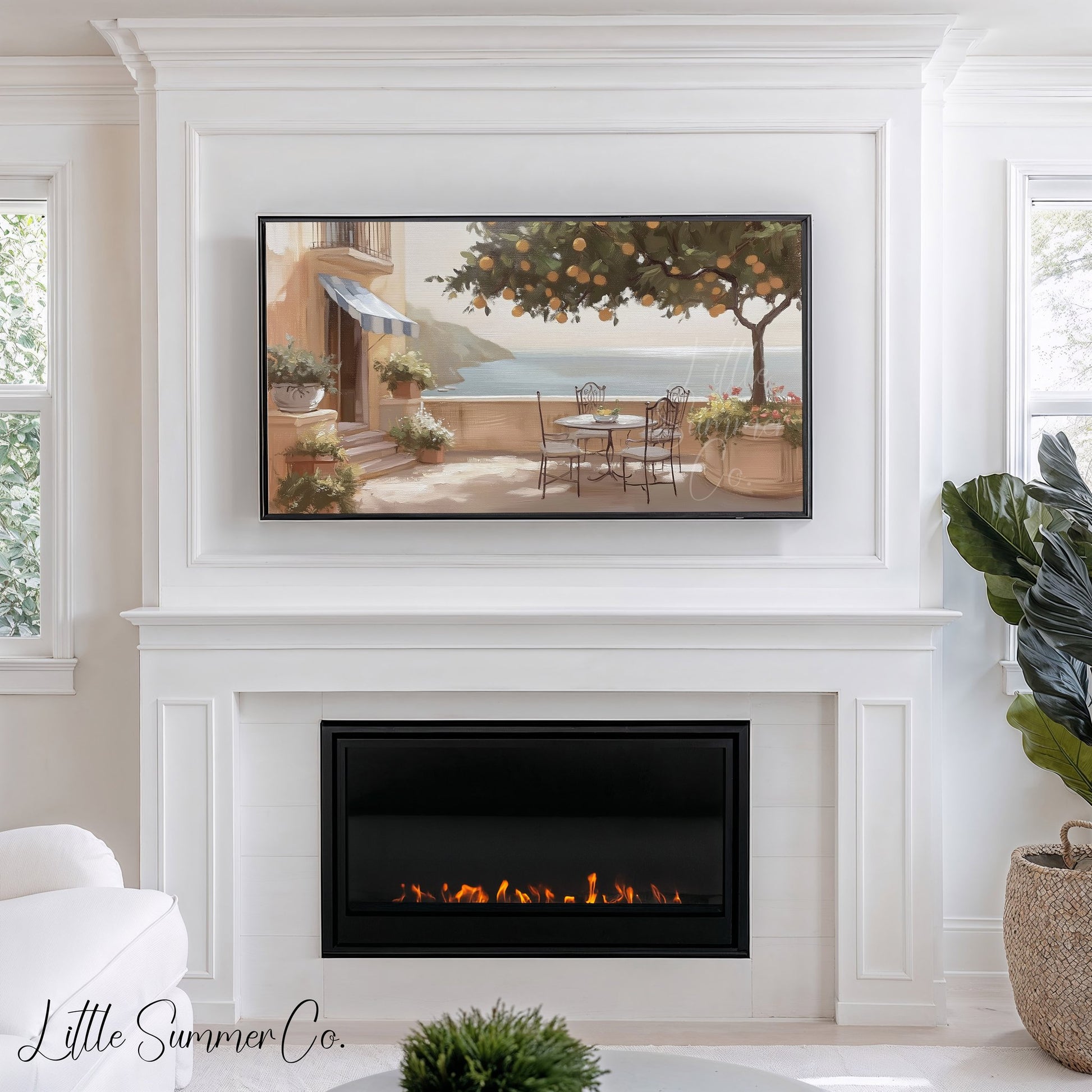 Orange Tree Terrace Frame TV Art displayed on a TV