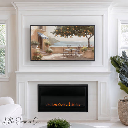 Orange Tree Terrace Frame TV Art displayed on a TV