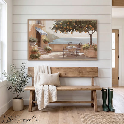 Orange Tree Terrace Frame TV Art displayed on a TV