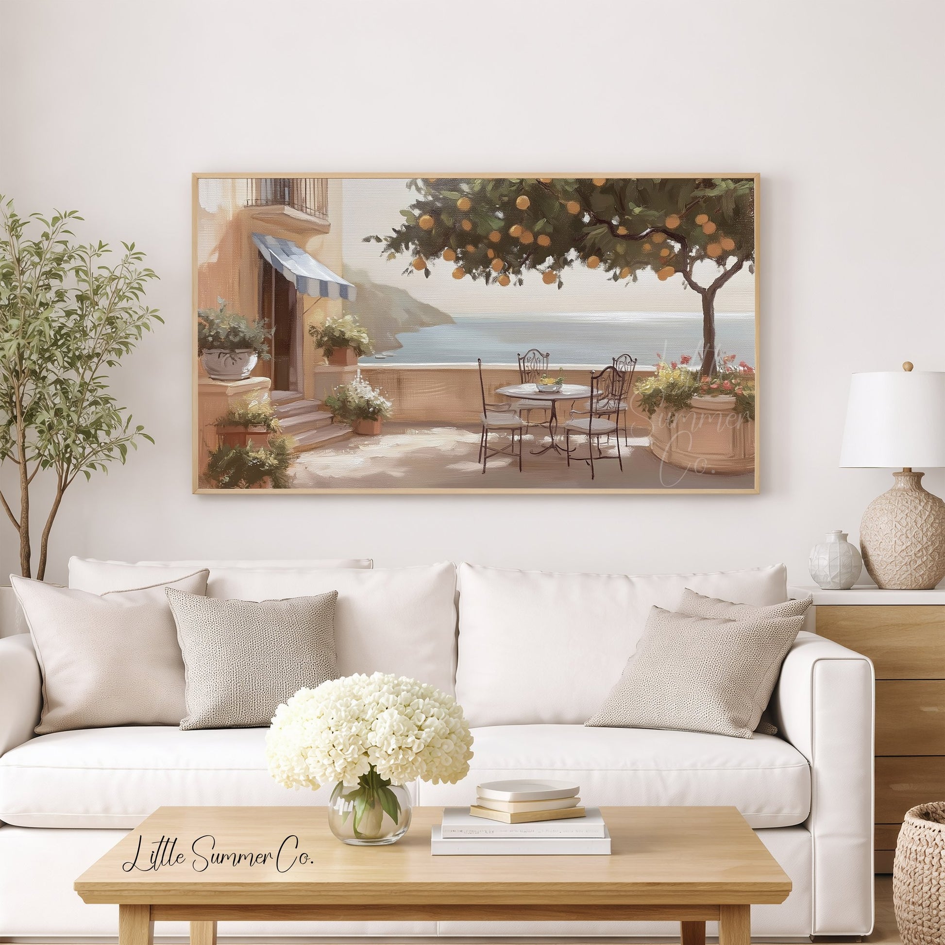 Orange Tree Terrace Frame TV Art displayed on a TV