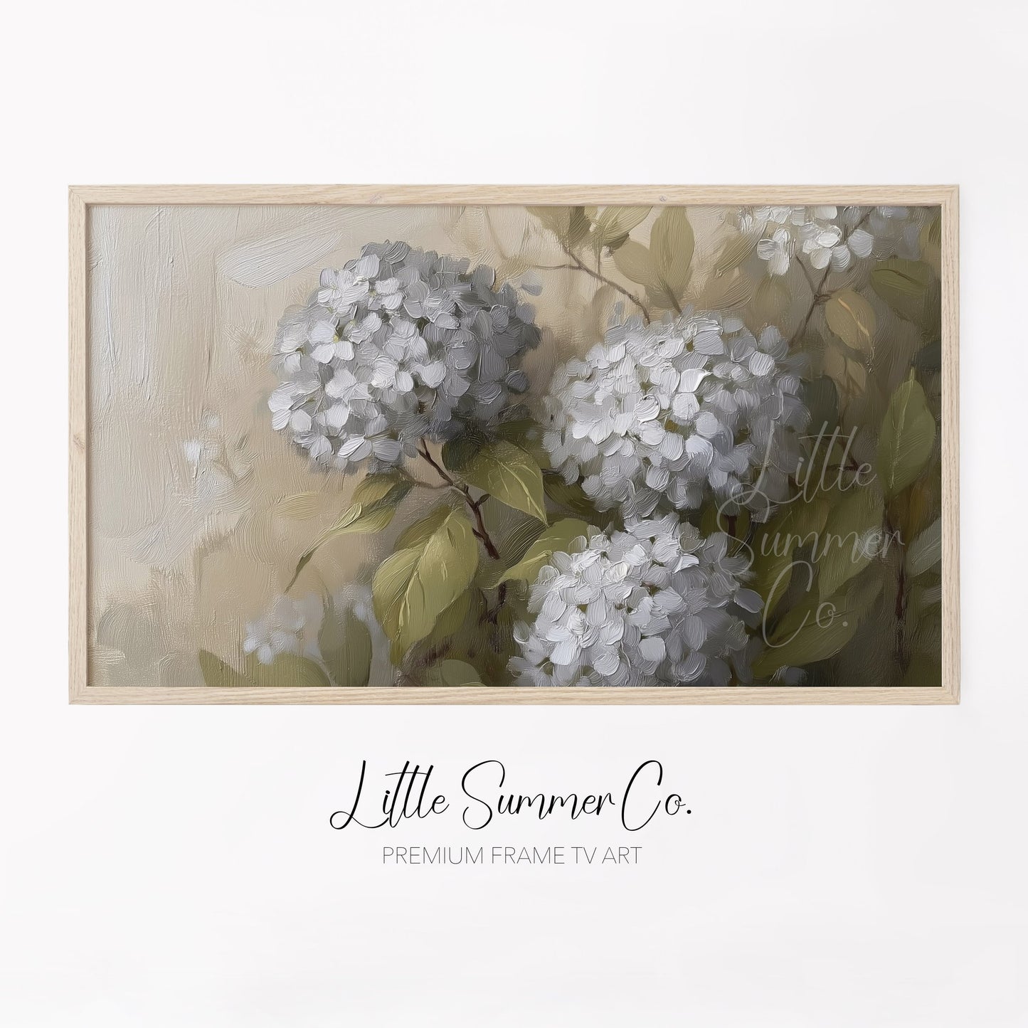 White Hydrangea Bloom Close-Up Frame TV Art displayed on a TV