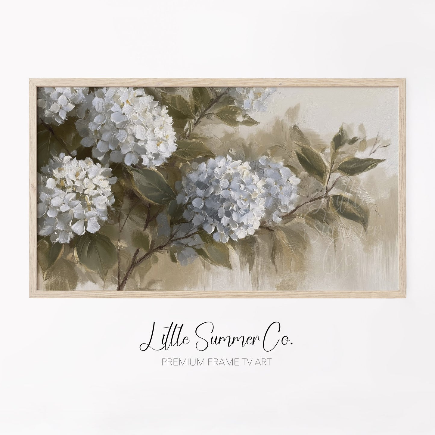 Hydrangea Blooms Frame TV Art displayed on a TV