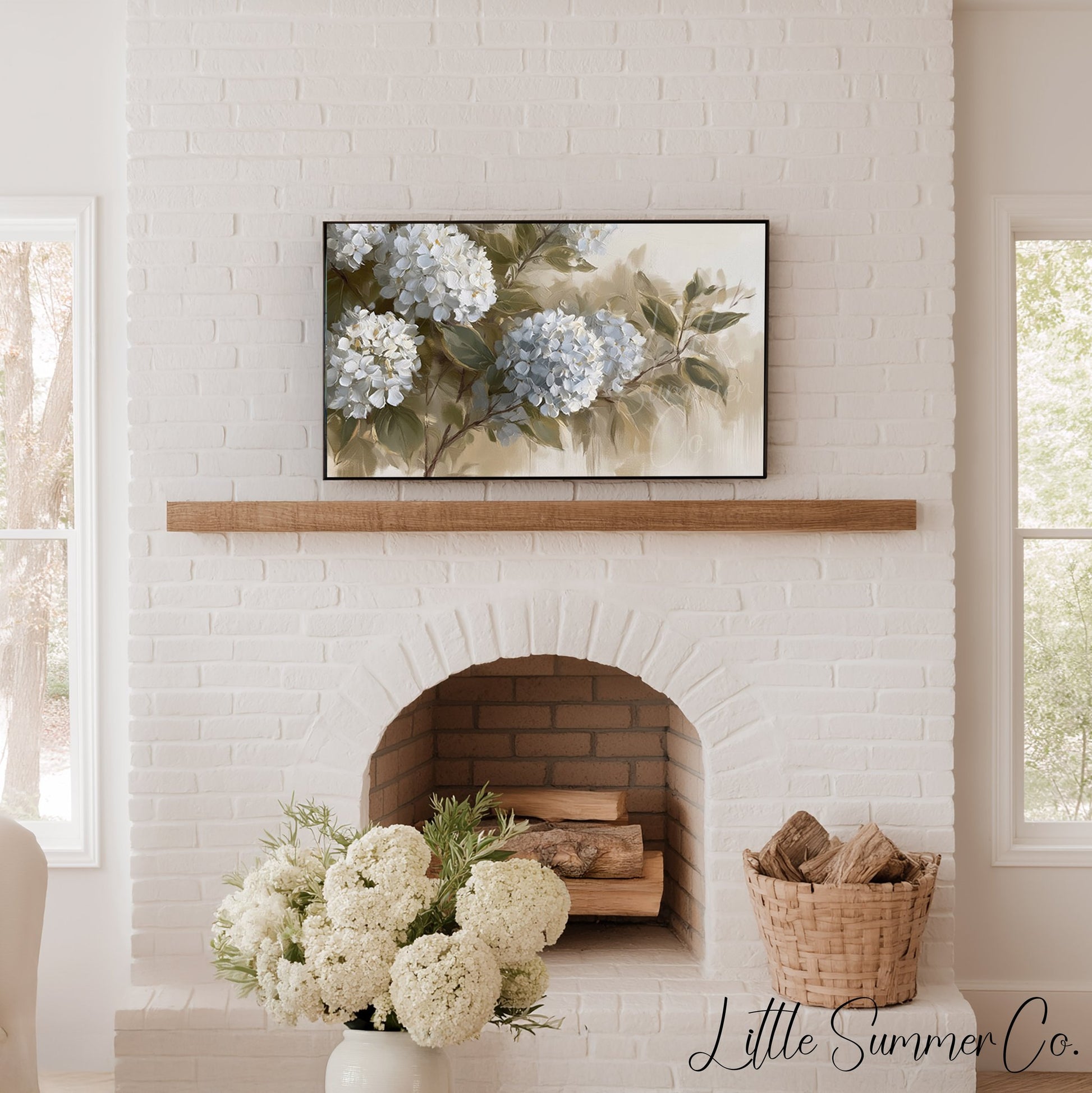 Hydrangea Blooms Frame TV Art displayed on a TV