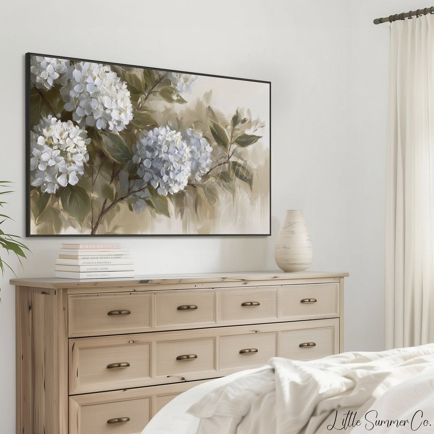 Hydrangea Blooms Frame TV Art displayed on a TV
