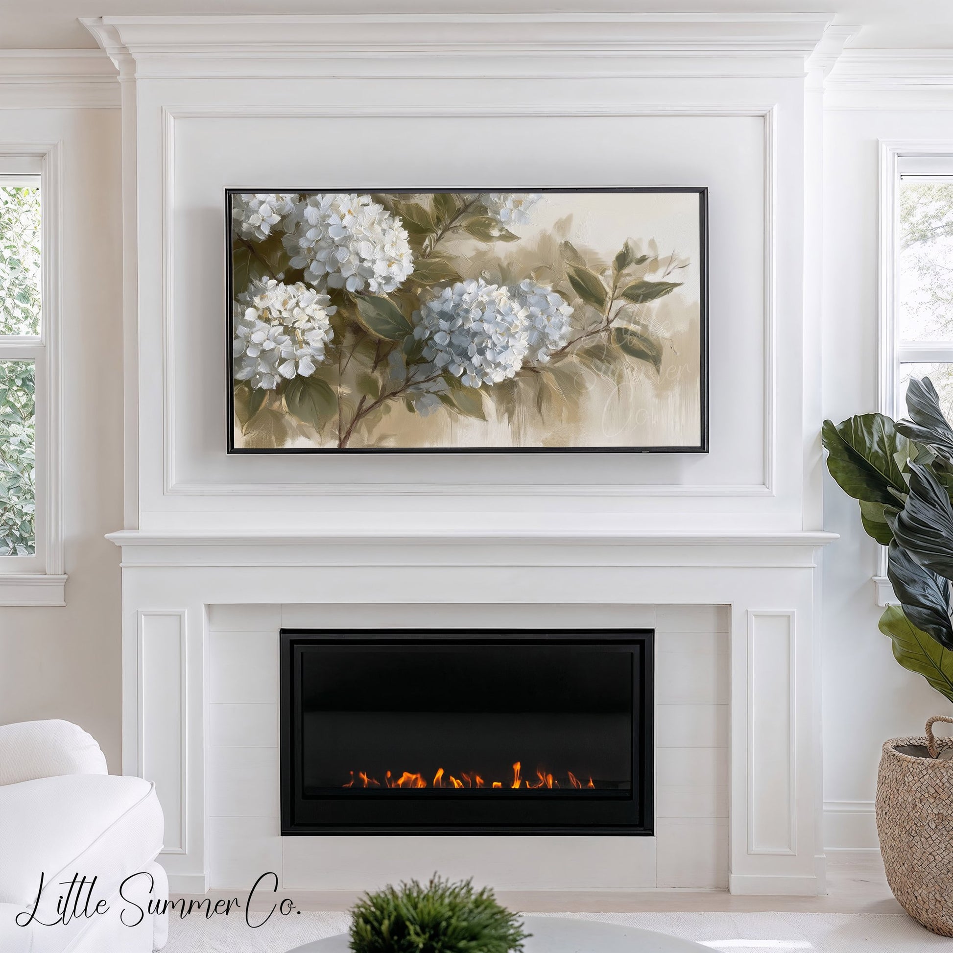 Hydrangea Blooms Frame TV Art displayed on a TV
