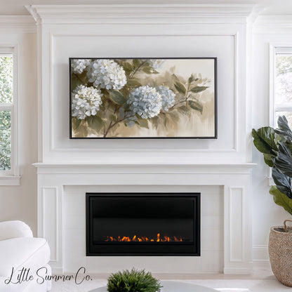 Hydrangea Blooms Frame TV Art displayed on a TV