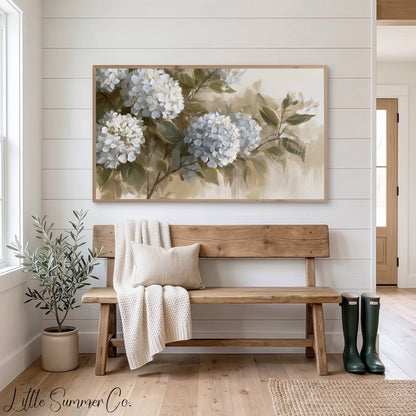 Hydrangea Blooms Frame TV Art displayed on a TV