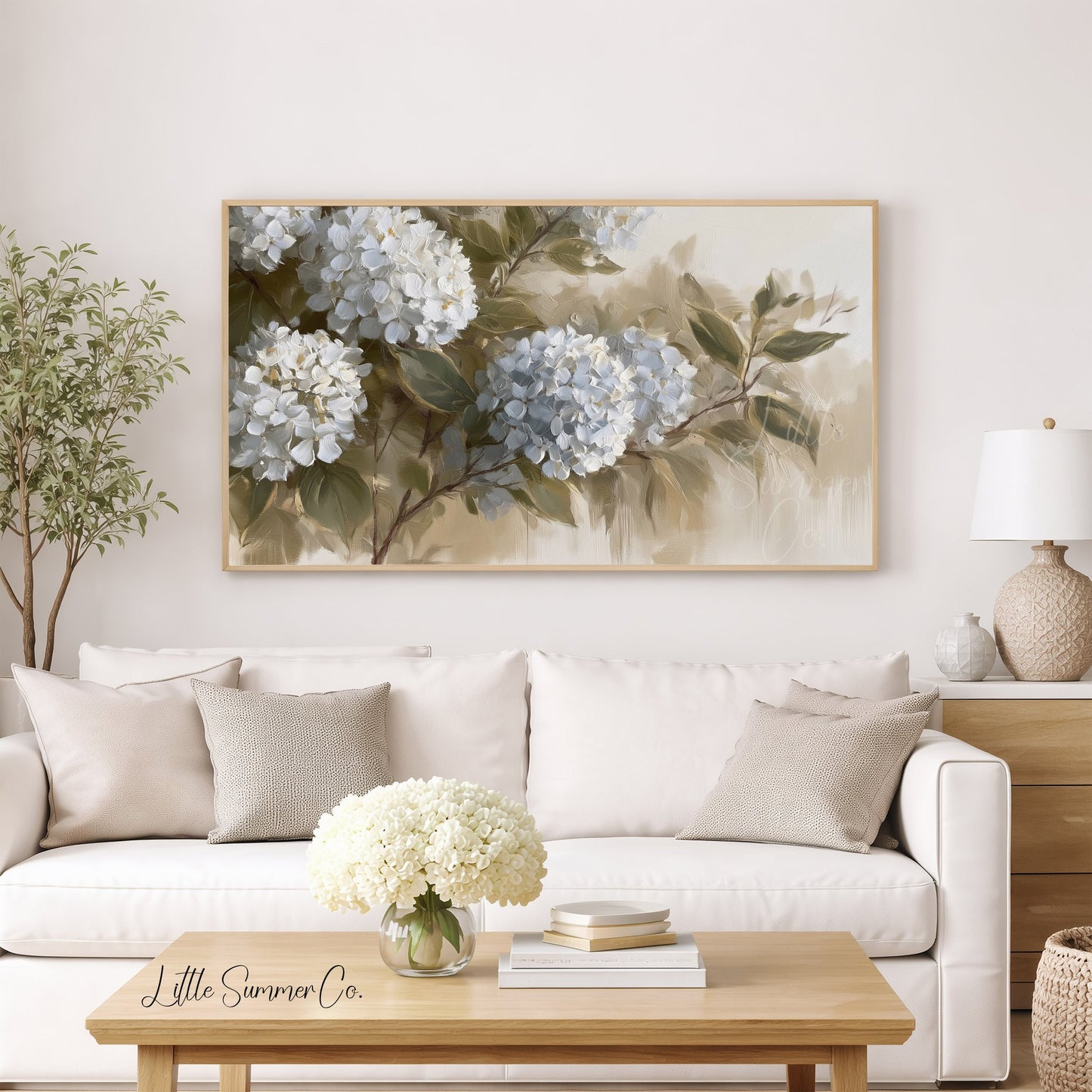 Hydrangea Blooms Frame TV Art displayed on a TV