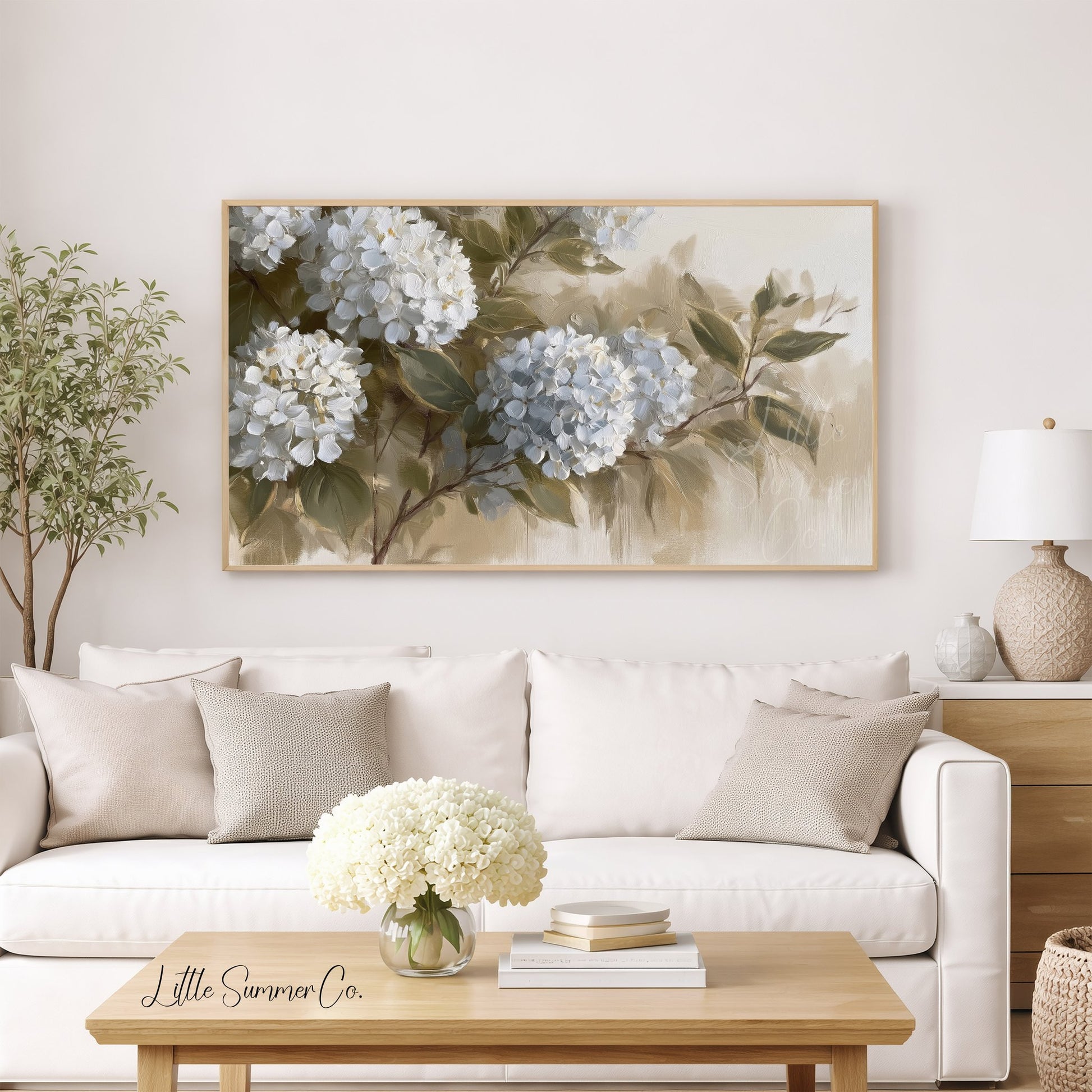 Hydrangea Blooms Frame TV Art displayed on a TV