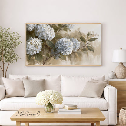Hydrangea Blooms Frame TV Art displayed on a TV