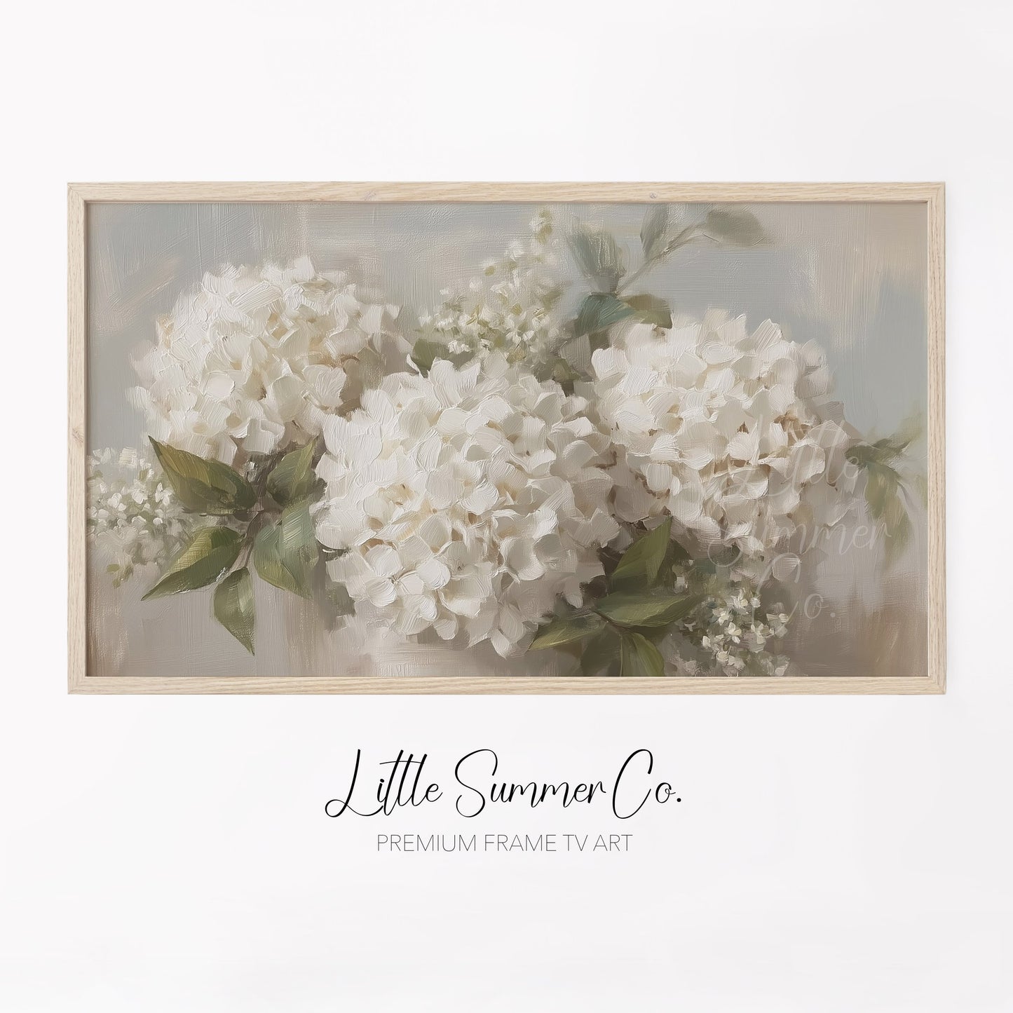 White Hydrangea Bouquet Frame TV Art displayed on a TV