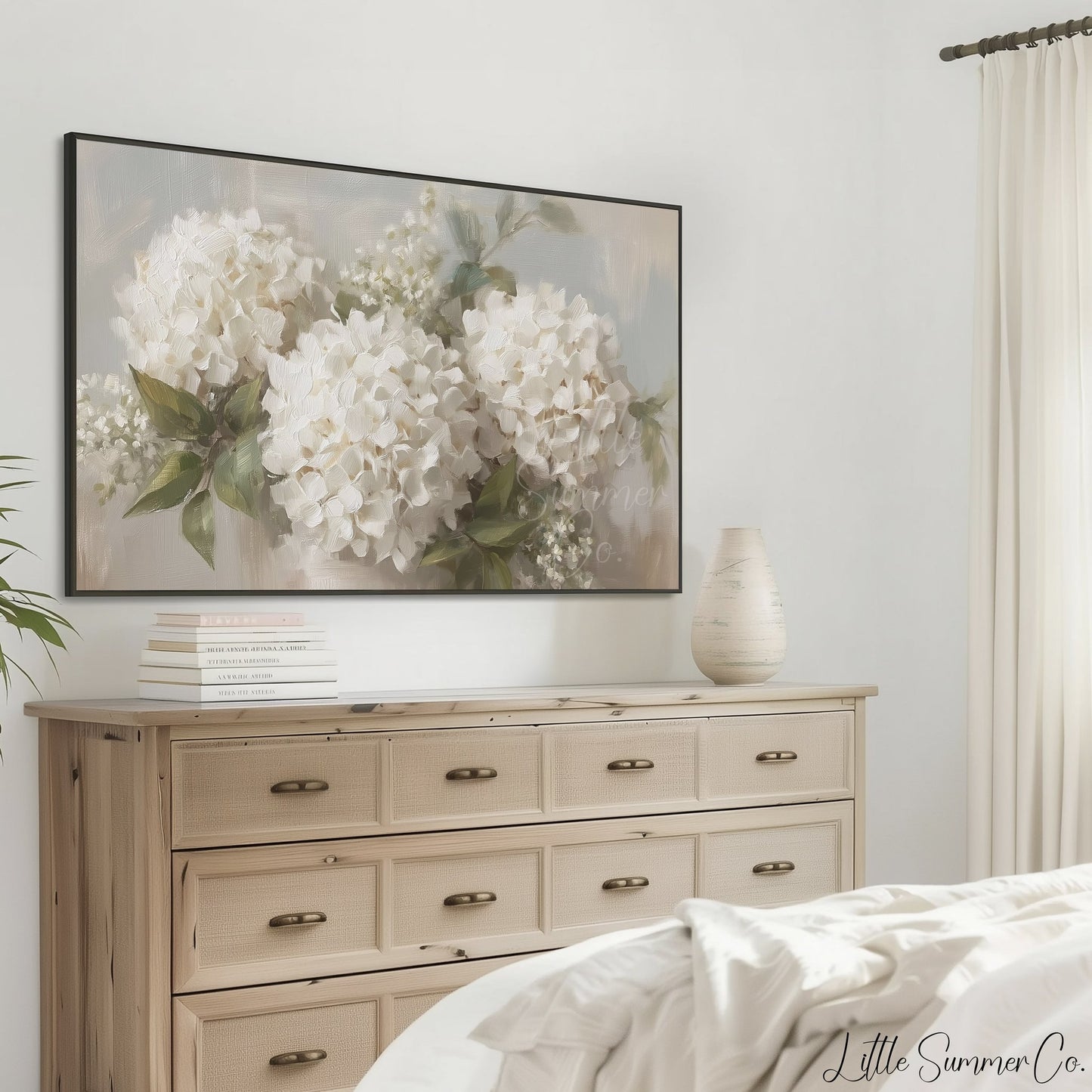 White Hydrangea Bouquet Frame TV Art displayed on a TV