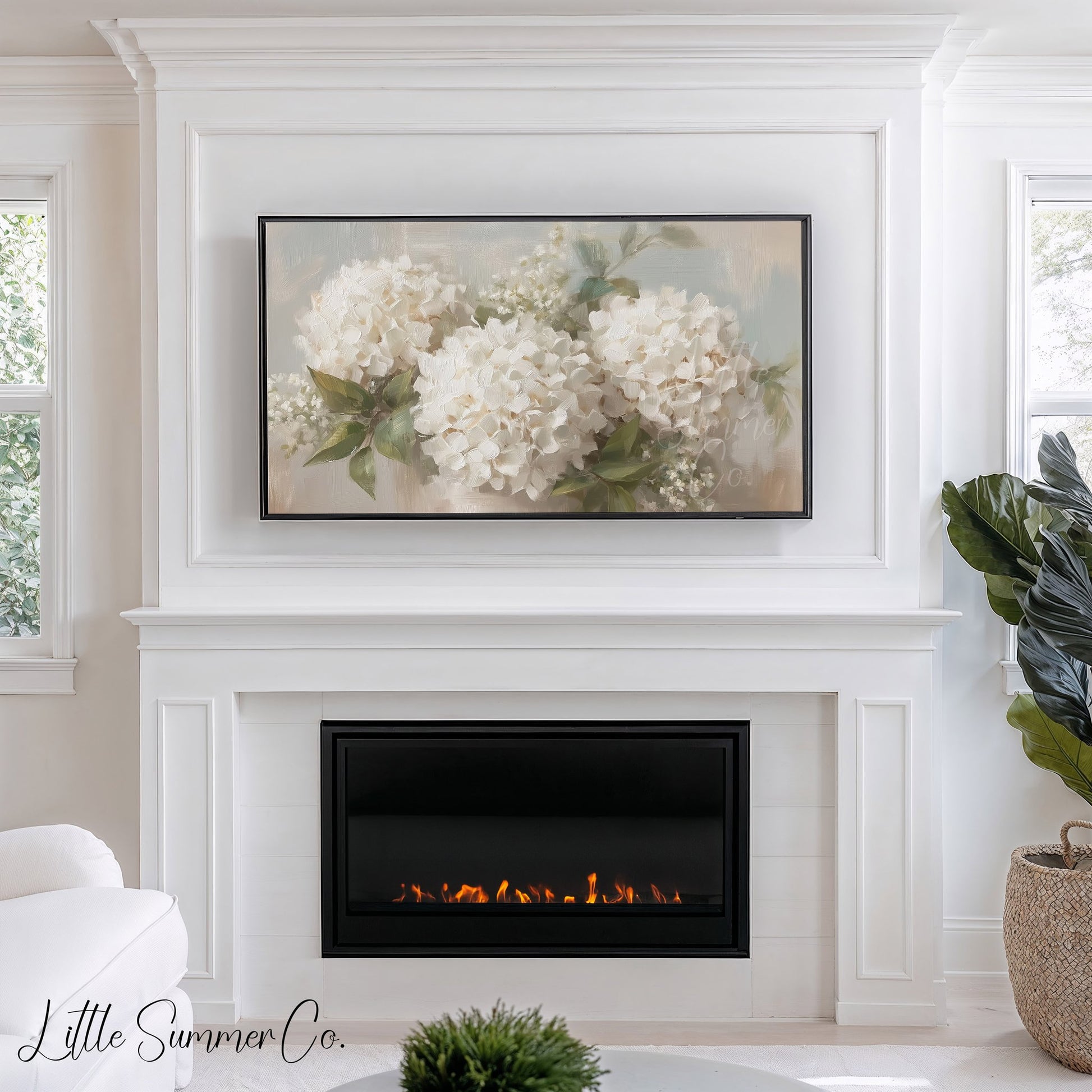 White Hydrangea Bouquet Frame TV Art displayed on a TV