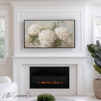 White Hydrangea Bouquet Frame TV Art displayed on a TV