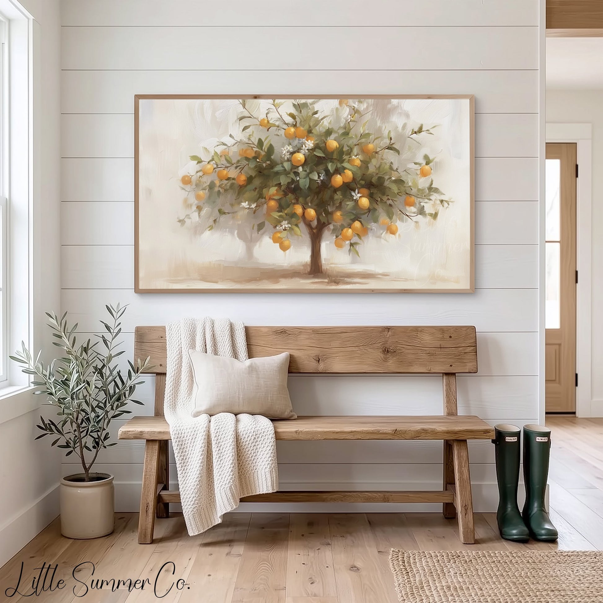 Orange Tree Frame TV Art displayed on a TV