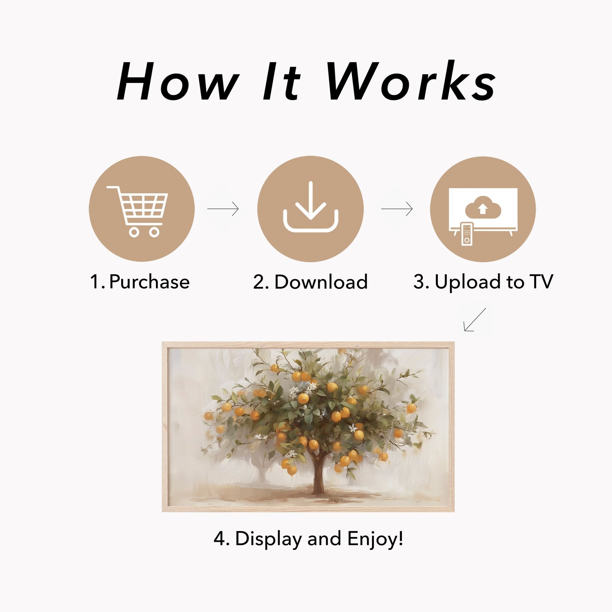 Orange Tree Frame TV Art displayed on a TV