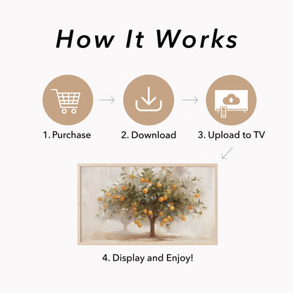 Orange Tree Frame TV Art displayed on a TV