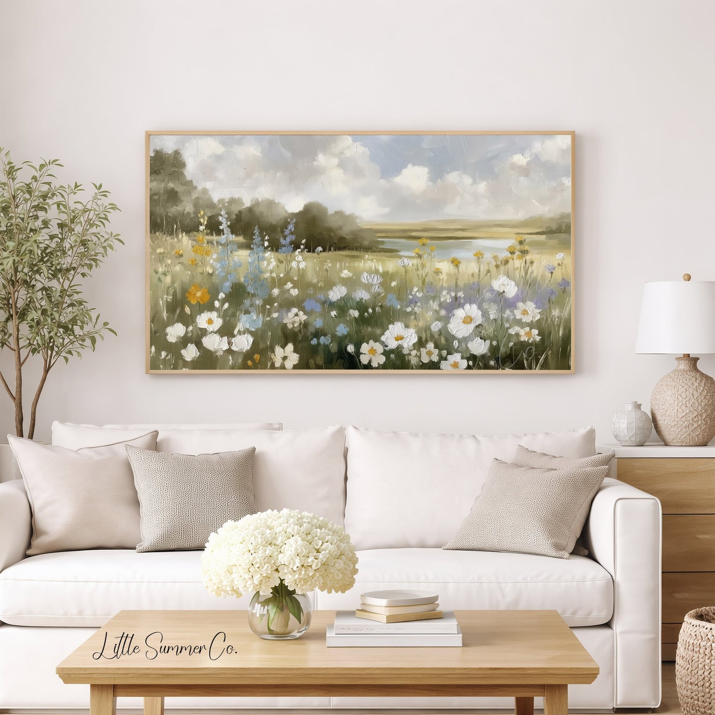 Wildflower Meadow Lake View Frame TV Art displayed on a TV