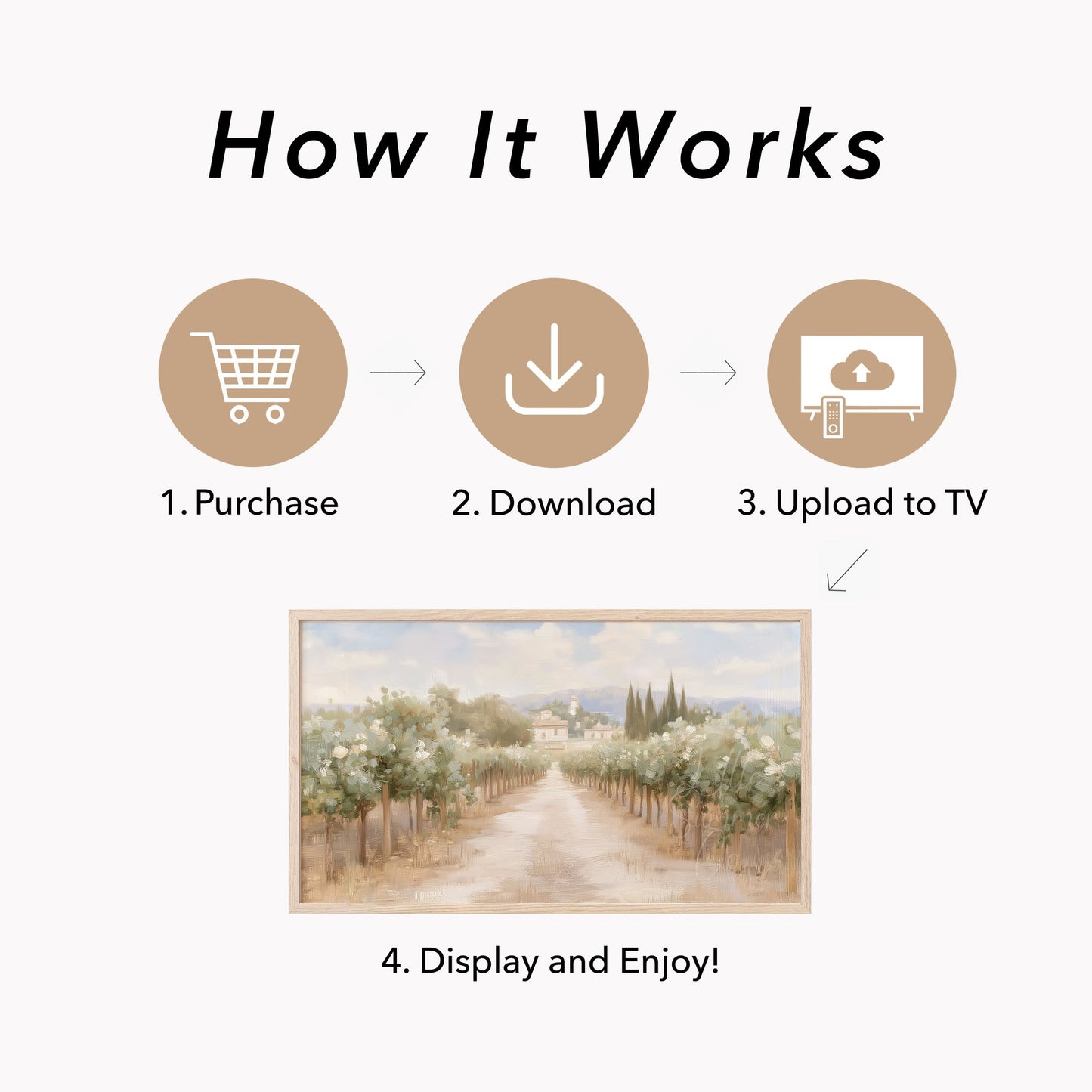 Vineyard Path Frame TV Art displayed on a TV