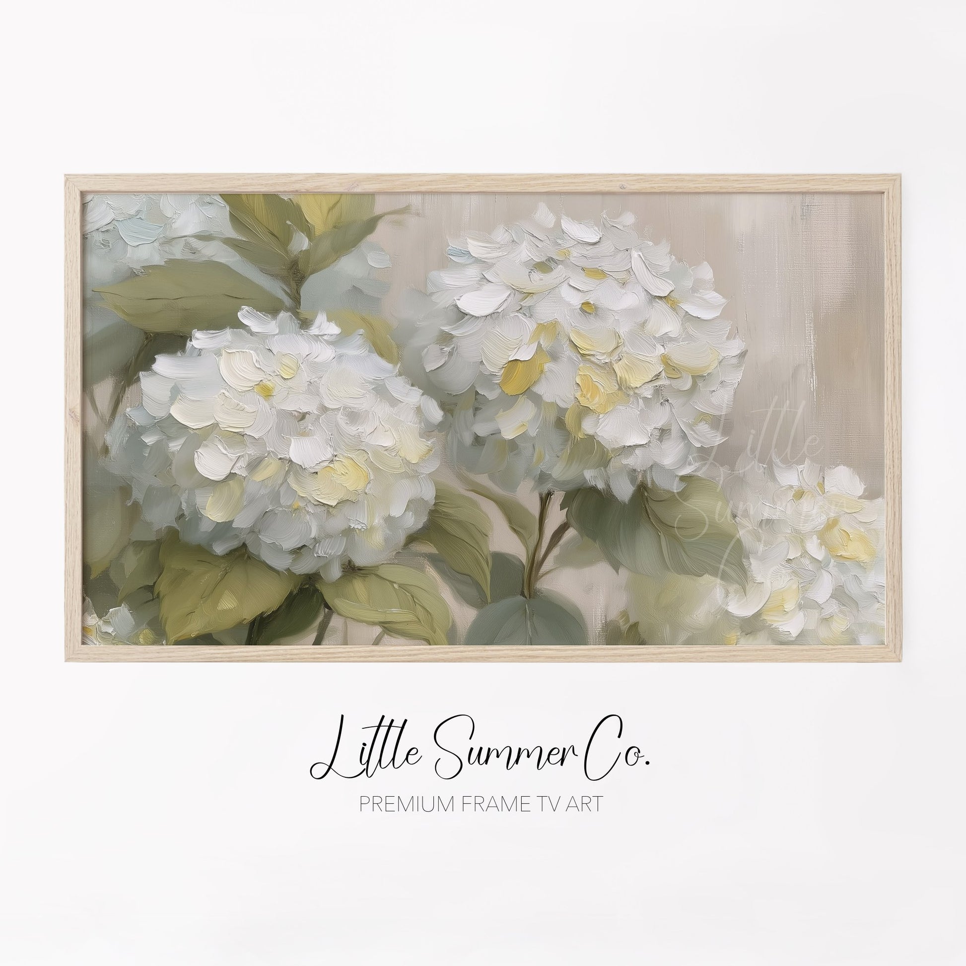 Cream Hydrangea Frame TV Art displayed on a TV