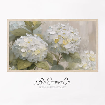 Cream Hydrangea Frame TV Art displayed on a TV