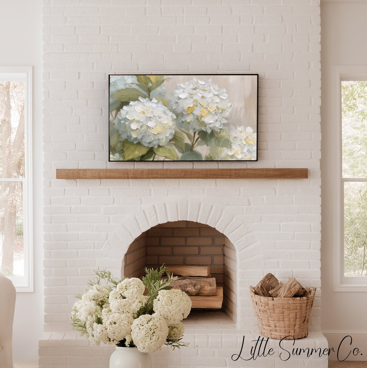 Cream Hydrangea Frame TV Art displayed on a TV