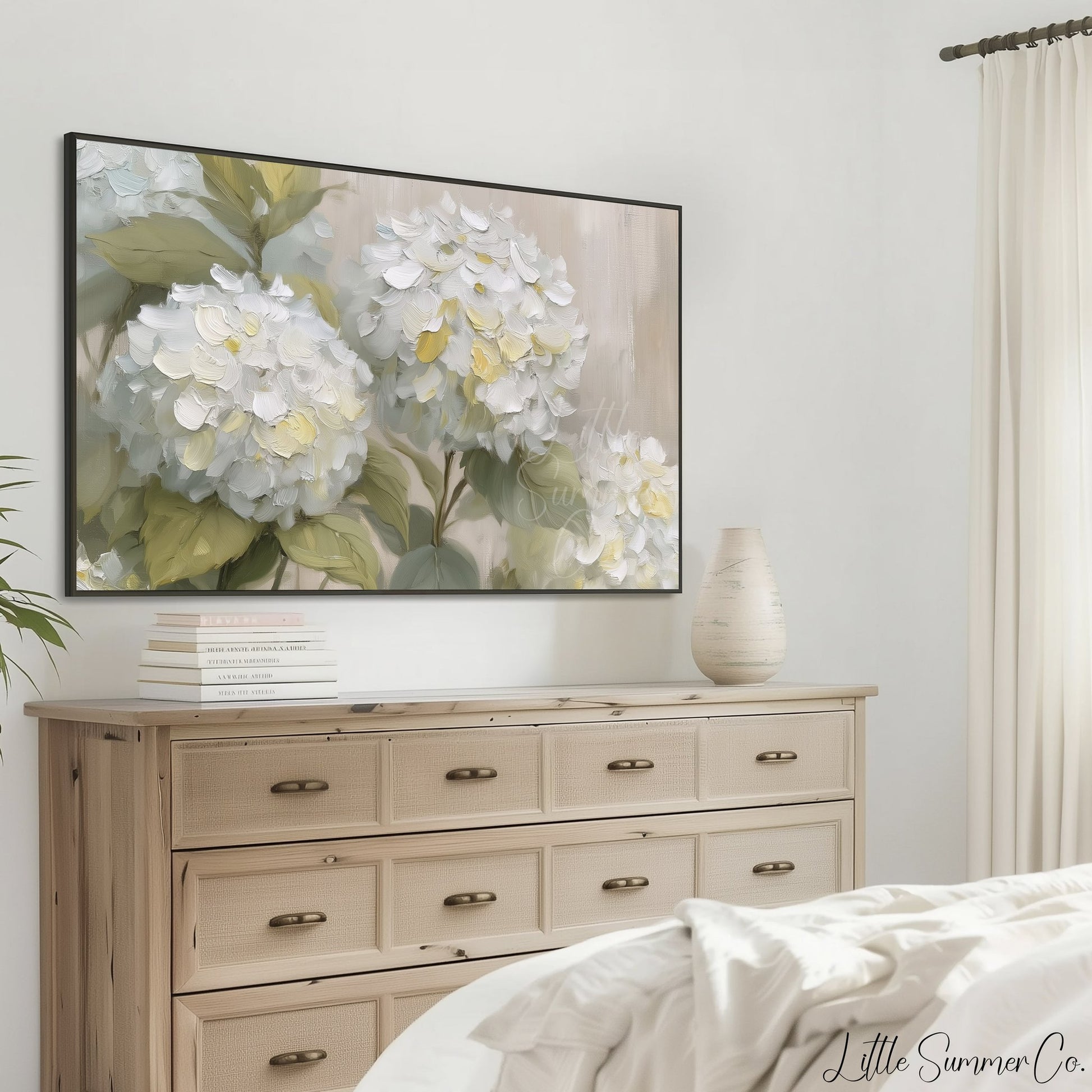 Cream Hydrangea Frame TV Art displayed on a TV