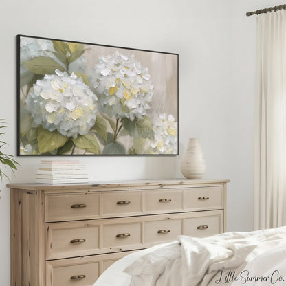 Cream Hydrangea Frame TV Art displayed on a TV