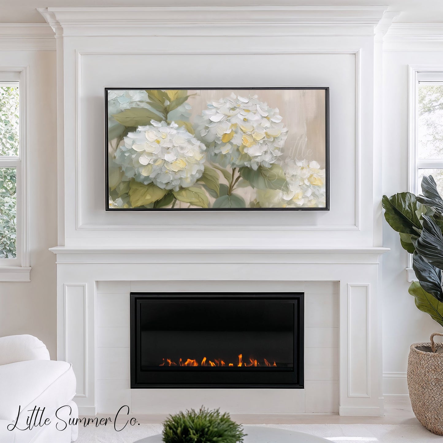 Cream Hydrangea Frame TV Art displayed on a TV