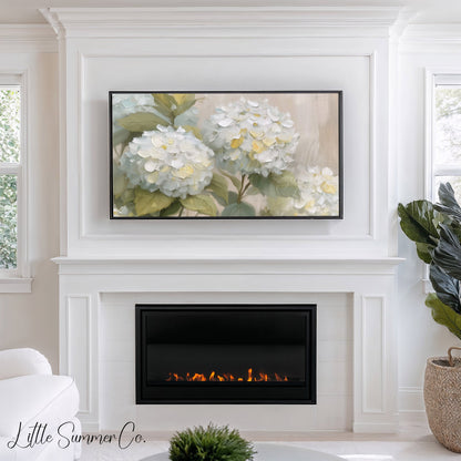 Cream Hydrangea Frame TV Art displayed on a TV