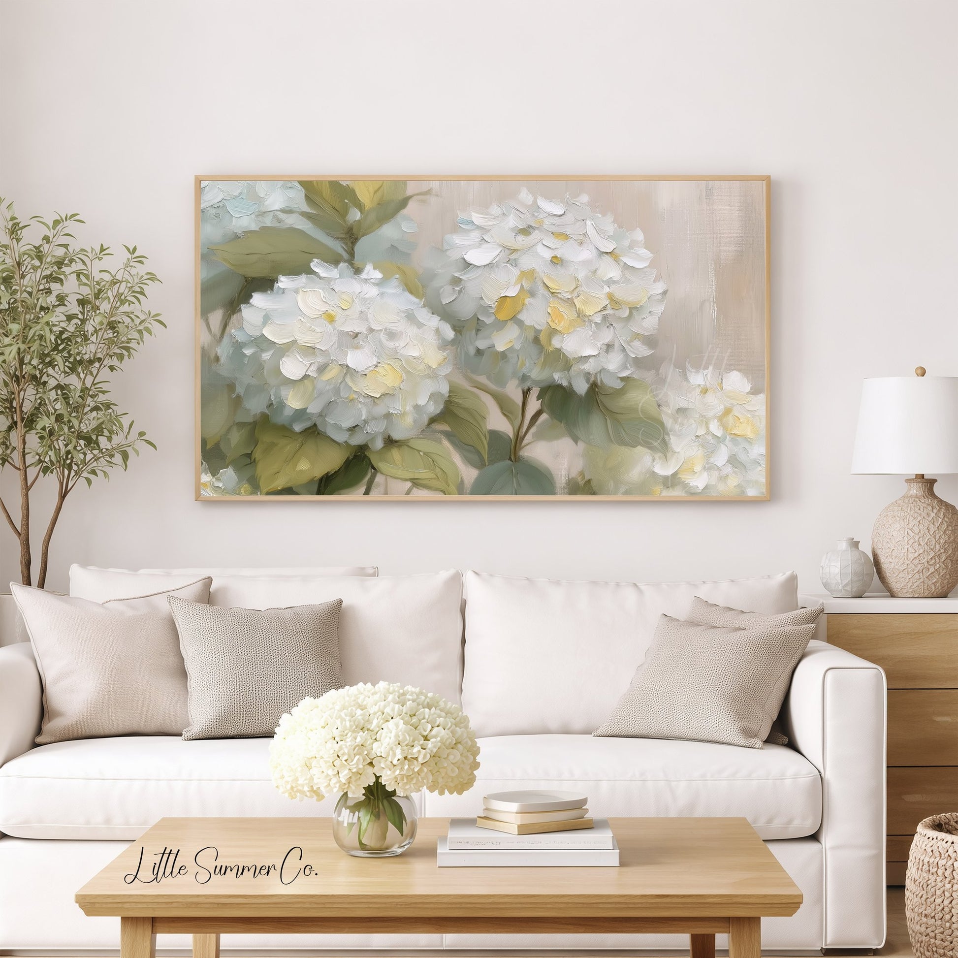 Cream Hydrangea Frame TV Art displayed on a TV
