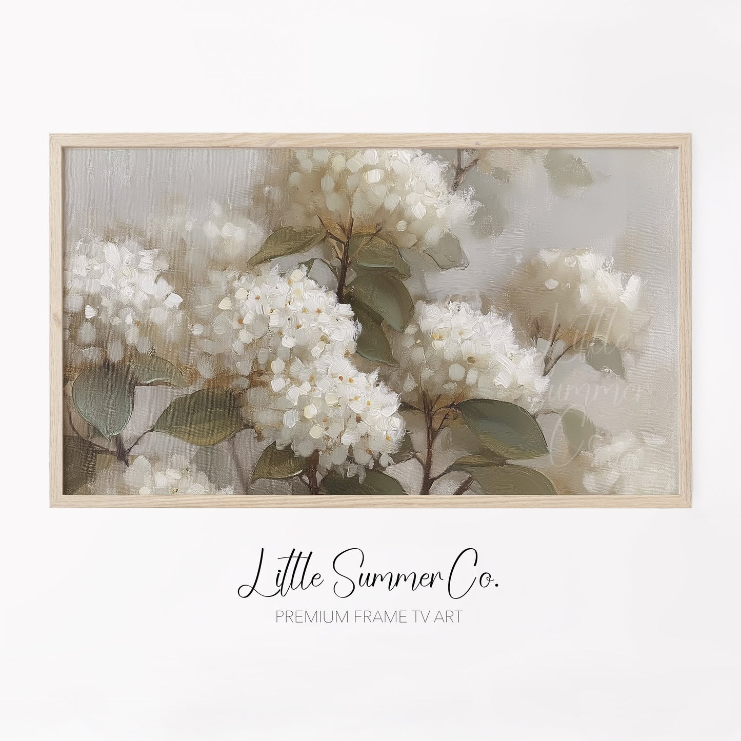 White Hydrangea Blooms Frame TV Art displayed on a TV