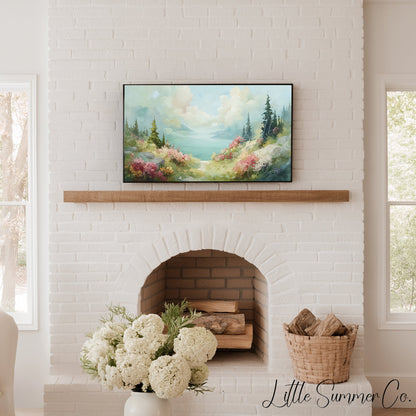 Misty Lake Frame TV Art displayed on a TV