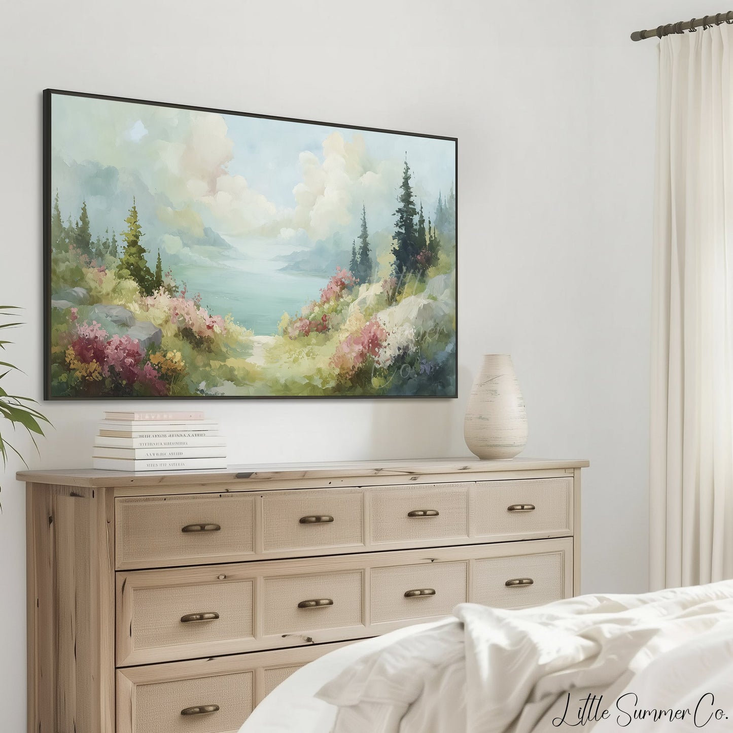 Misty Lake Frame TV Art displayed on a TV