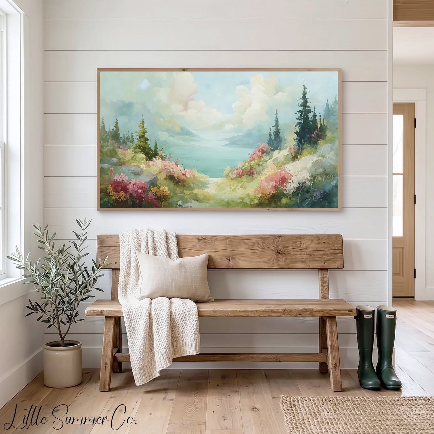 Misty Lake Frame TV Art displayed on a TV